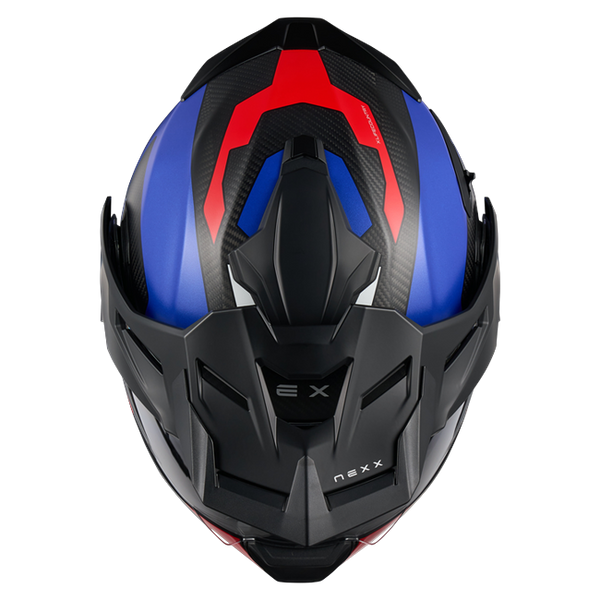 Nexx X.LIFECOUNTRY Terra Blue Red Adventure Flip-Up Helmet – top view