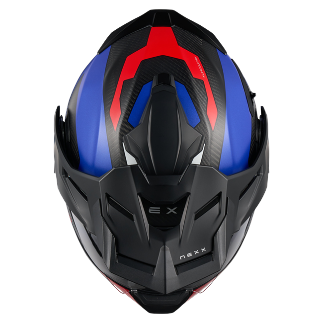 Nexx X.LIFECOUNTRY Terra Blue Red Adventure Flip-Up Helmet – top view
