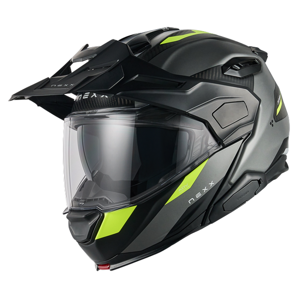 Nexx X.LIFECOUNTRY Terra Grey Neon Adventure Flip-Up Helmet – front three-quarter view