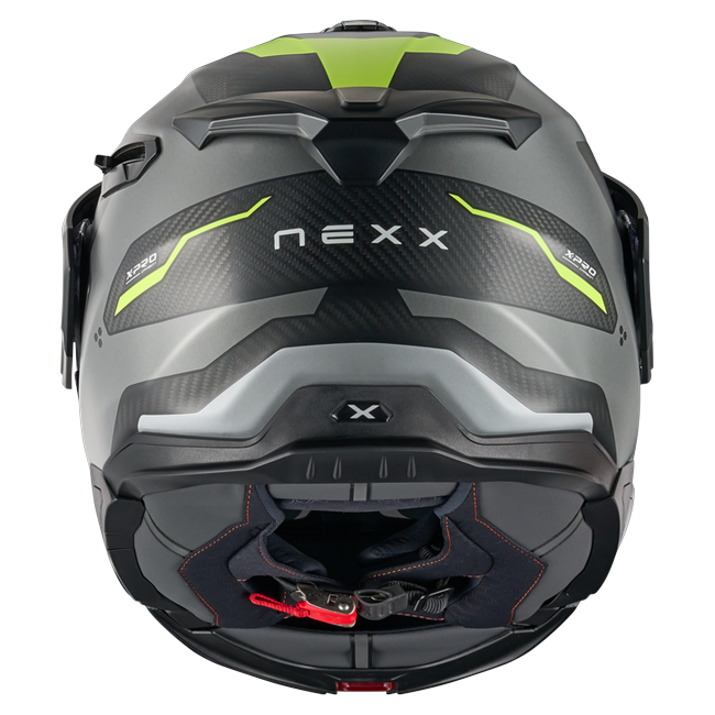 Nexx X.LIFECOUNTRY Terra Grey Neon Adventure Flip-Up Helmet – rear view