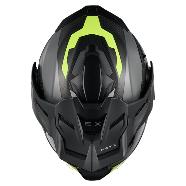 Nexx X.LIFECOUNTRY Terra Grey Neon Adventure Flip-Up Helmet – top view