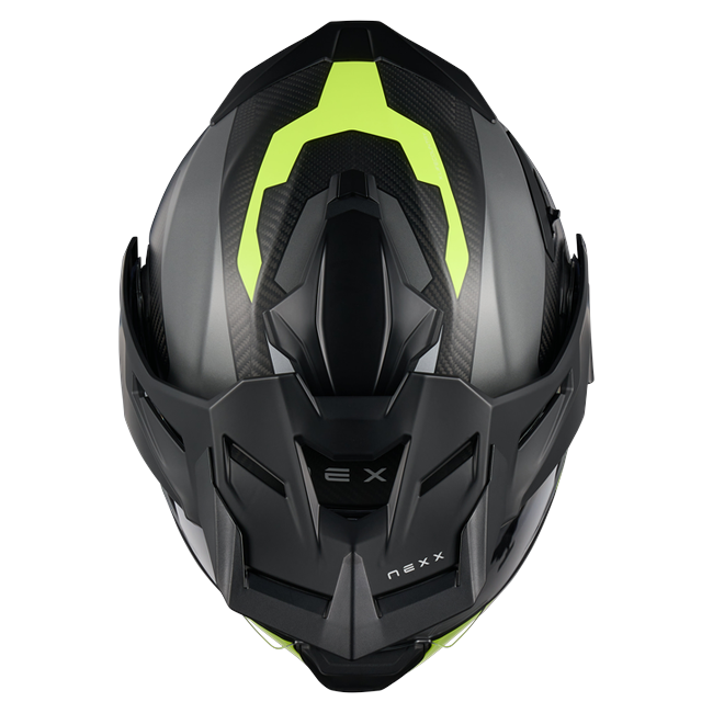 Nexx X.LIFECOUNTRY Terra Grey Neon Adventure Flip-Up Helmet – top view