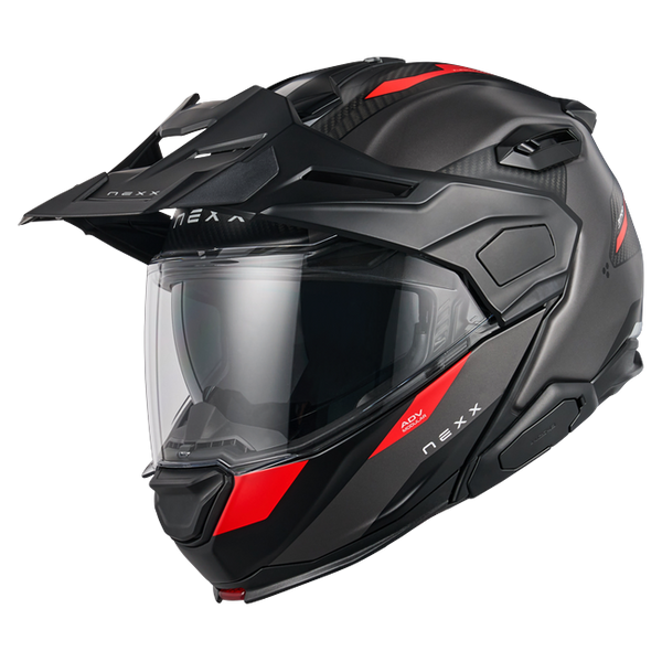 Nexx X.LIFECOUNTRY Terra Grey Red Adventure Flip-Up Helmet – front three-quarter view