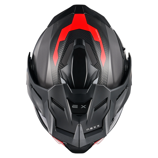 Nexx X.LIFECOUNTRY Terra Grey Red Adventure Flip-Up Helmet – top view