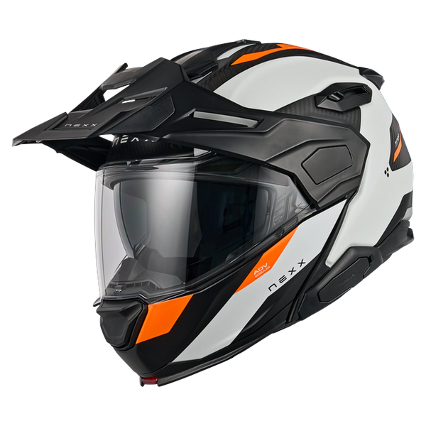 Nexx X.LIFECOUNTRY Terra White Orange Adventure Flip-Up Helmet – front three-quarter view