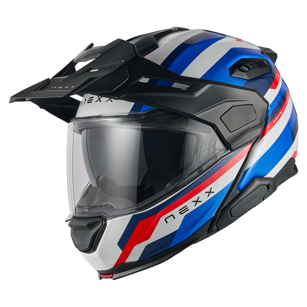 Nexx X.LIFECOUNTRY Westbound Blue Red Adventure Flip-Up Helmet – front three-quarter view