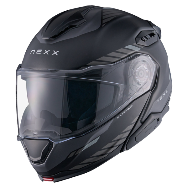 Nexx X.LIFETOUR Globe Black Grey Touring Flip-Up Helmet – front three-quarter view