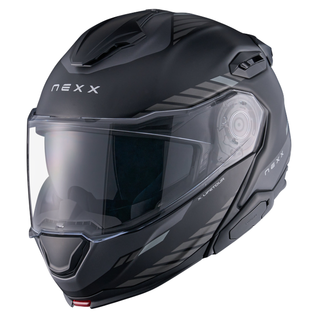 Nexx X.LIFETOUR Globe Black Grey Touring Flip-Up Helmet – front three-quarter view