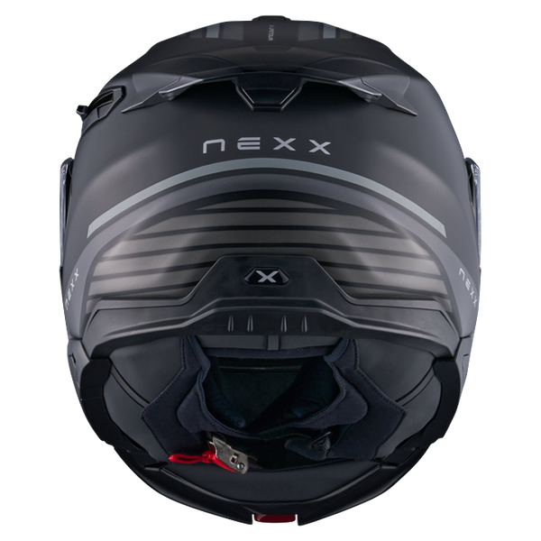 Nexx X.LIFETOUR Globe Black Grey Touring Flip-Up Helmet – rear view