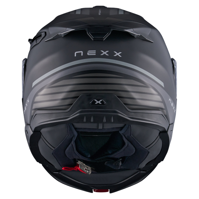 Nexx X.LIFETOUR Globe Black Grey Touring Flip-Up Helmet – rear view