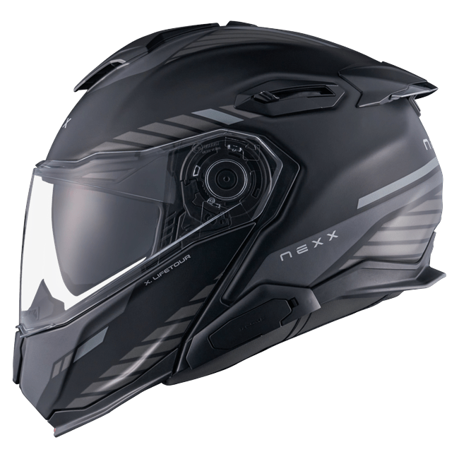 Nexx X.LIFETOUR Globe Black Grey Touring Flip-Up Helmet – side view