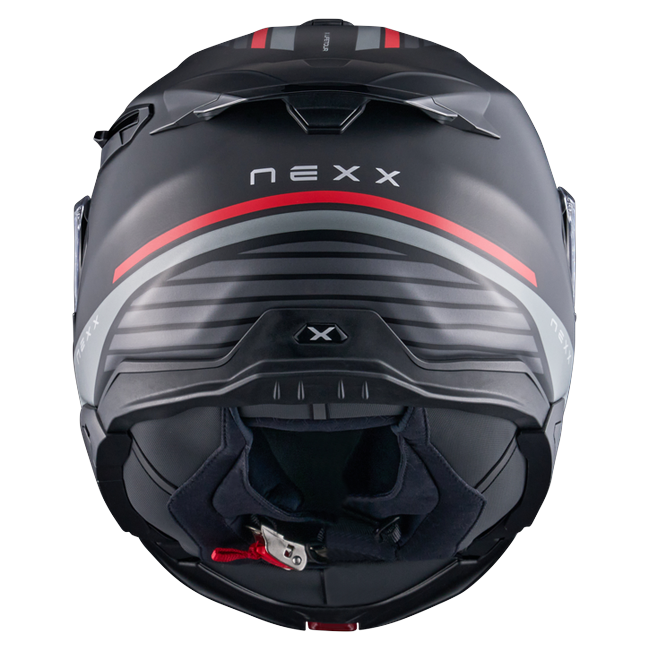 Nexx X.LIFETOUR Globe Black Red Touring Flip-Up Helmet – rear view