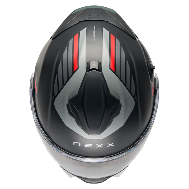 Nexx X.LIFETOUR Globe Black Red Touring Flip-Up Helmet – top view