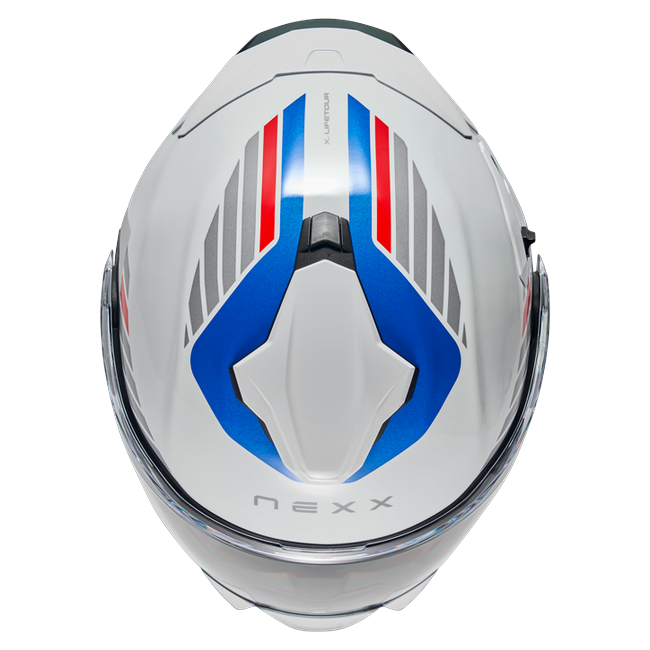 Nexx X.LIFETOUR Globe White Blue Touring Flip-Up Helmet – top view