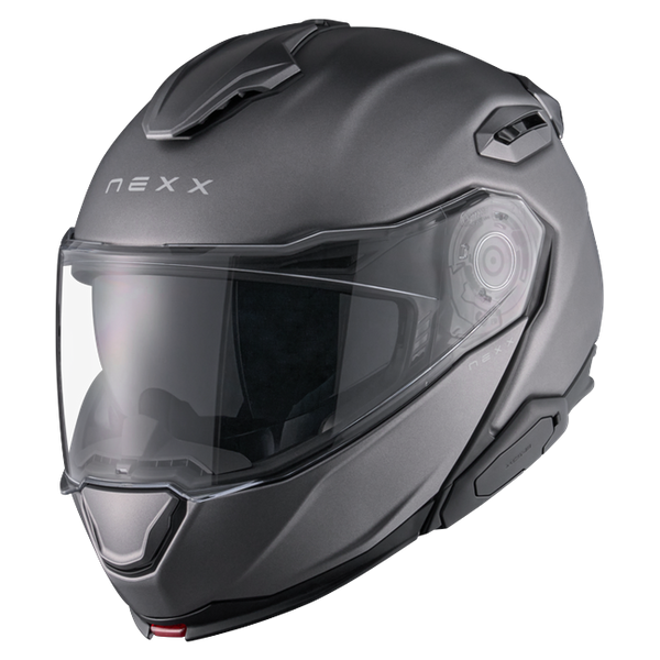 Nexx X.LIFETOUR Plain Titanium Touring Flip-Up Helmet – front three-quarter view
