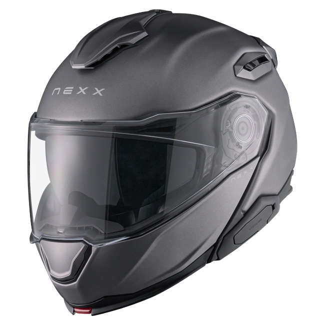 Nexx X.LIFETOUR Plain Titanium Touring Flip-Up Helmet – front three-quarter view
