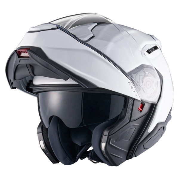 Nexx X.LIFETOUR Plain White Touring Flip-Up Helmet – three-quarter view, chin bar open