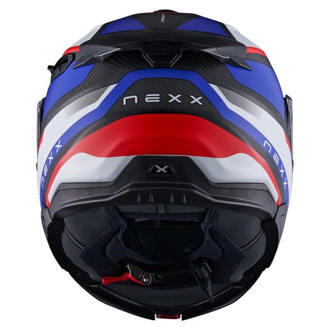 Nexx X.LIFETOUR Pro Mile Blue Red Touring Flip-Up Helmet – rear view