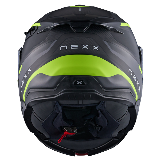 Nexx X.LIFETOUR Pro Mile Neon Grey Touring Flip-Up Helmet – rear view
