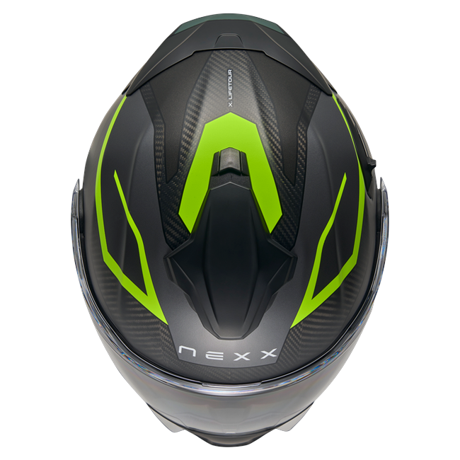 Nexx X.LIFETOUR Pro Mile Neon Grey Touring Flip-Up Helmet – top view