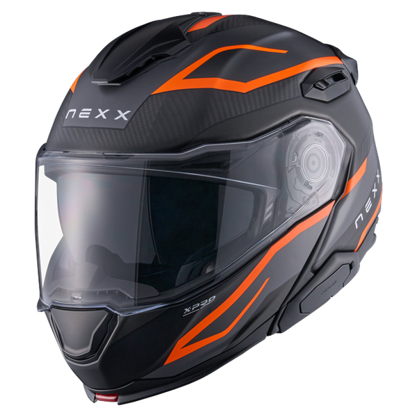 Nexx X.LIFETOUR Pro Mile Orange Grey Touring Flip-Up Helmet – front three-quarter view