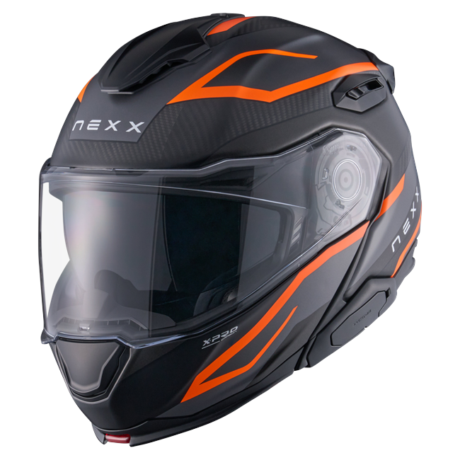 Nexx X.LIFETOUR Pro Mile Orange Grey Touring Flip-Up Helmet – front three-quarter view