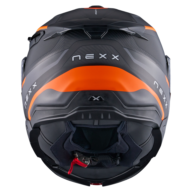 Nexx X.LIFETOUR Pro Mile Orange Grey Touring Flip-Up Helmet – rear view