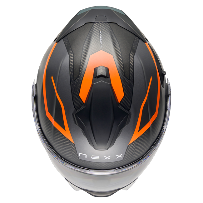 Nexx X.LIFETOUR Pro Mile Orange Grey Touring Flip-Up Helmet – top view