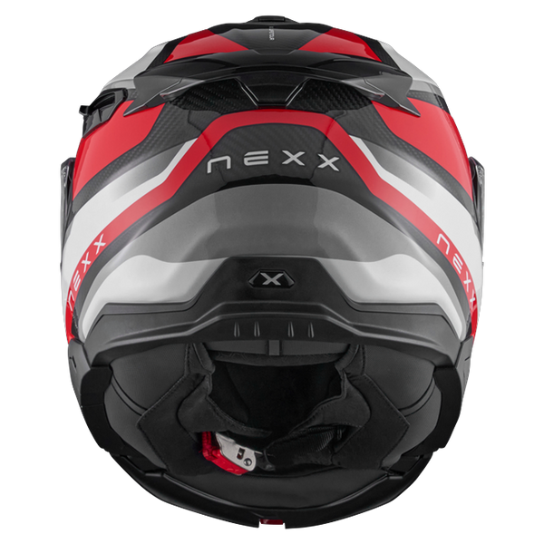 Nexx X.LIFETOUR Pro Mile White Red Touring Flip-Up Helmet – rear view