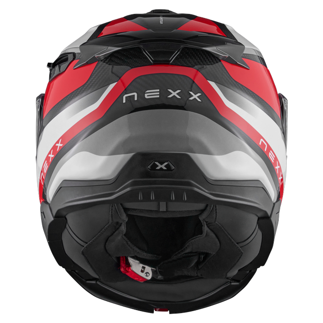 Nexx X.LIFETOUR Pro Mile White Red Touring Flip-Up Helmet – rear view
