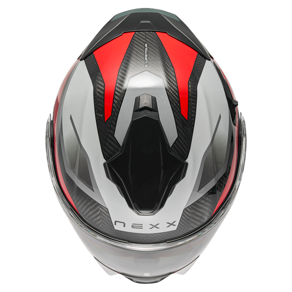 Nexx X.LIFETOUR Pro Mile White Red Touring Flip-Up Helmet – top view