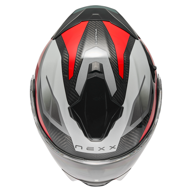 Nexx X.LIFETOUR Pro Mile White Red Touring Flip-Up Helmet – top view