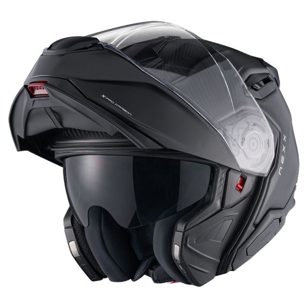 Nexx X.LIFETOUR Zero Pro Carbon Touring Flip-Up Helmet – three-quarter view, chin bar open