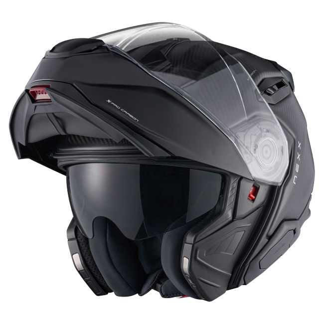 Nexx X.LIFETOUR Zero Pro Carbon Touring Flip-Up Helmet – three-quarter view, chin bar open