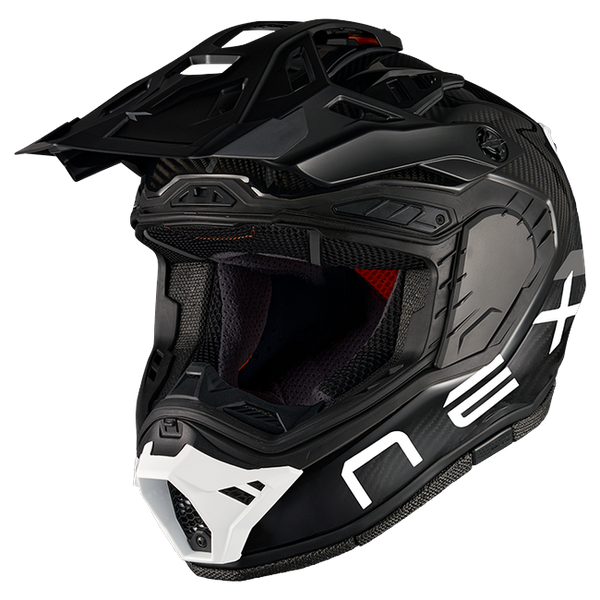 Nexx X.RALLY FIM Racing #2 Carbon White Adventure Helmet – three-quarter view, visor removed