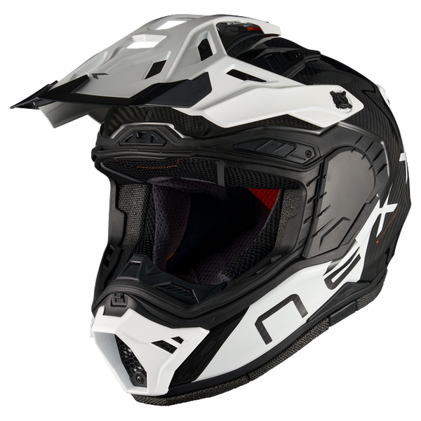 Nexx X.RALLY Gravix Carbon White Adventure Helmet – side view, visor removed