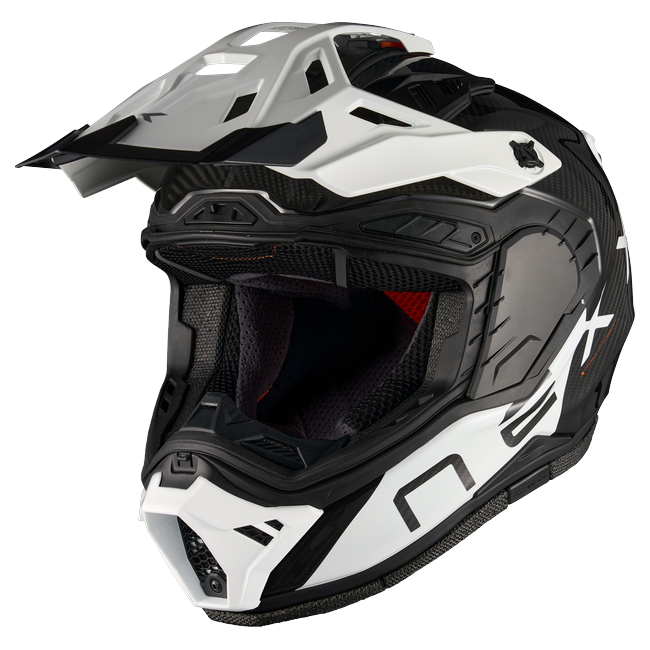 Nexx X.RALLY Gravix Carbon White Adventure Helmet – side view, visor removed