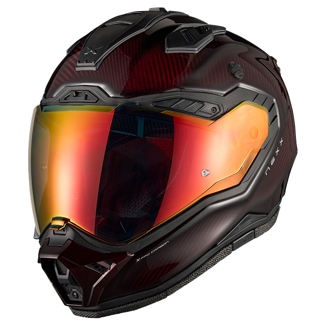 Nexx X.RALLY Namib Carbon Red Adventure Helmet – side view, peak removed