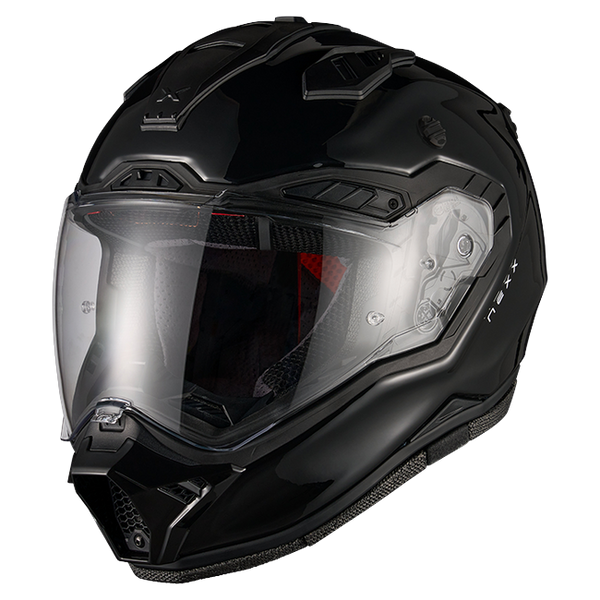 Nexx X.RALLY Plain Black Adventure Helmet – side view, peak removed