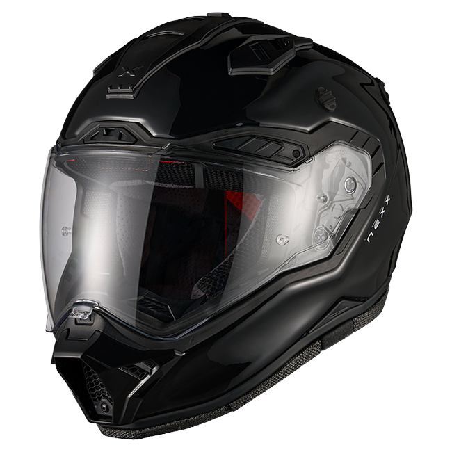 Nexx X.RALLY Plain Black Adventure Helmet – side view, peak removed