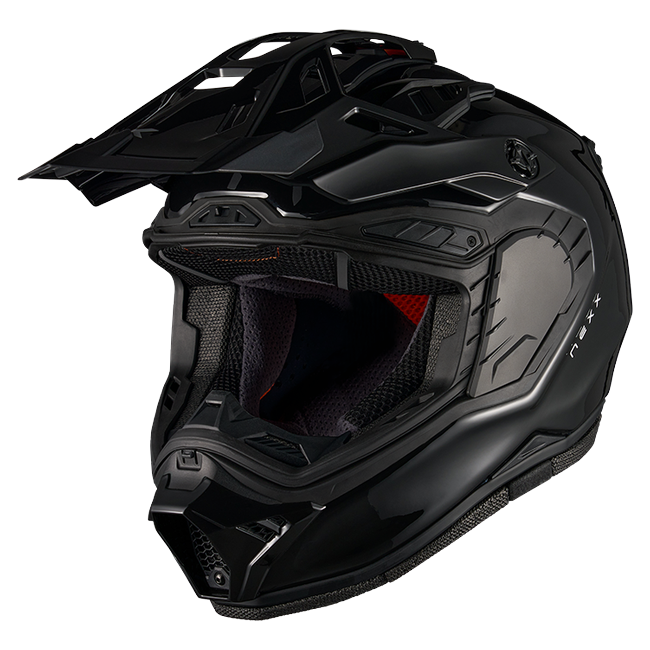 Nexx X.RALLY Plain Black Adventure Helmet – three-quarter view, visor removed
