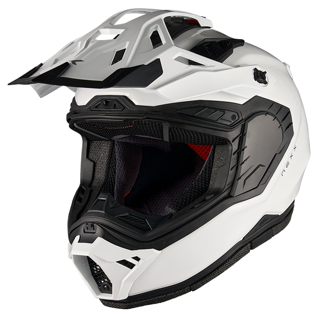 Nexx X.RALLY Plain White Adventure Helmet – three-quarter view, visor removed