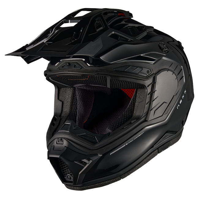 Nexx X.RALLY PRO Carbon Black Adventure Helmet – three-quarter view, visor removed