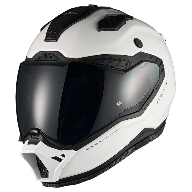 Nexx X.RALLY PRO Carbon White Adventure Helmet – side view, peak removed