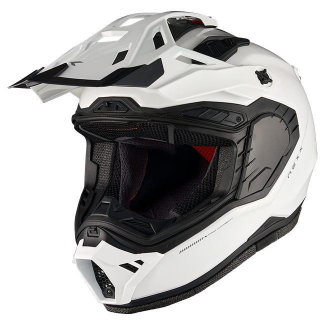 Nexx X.RALLY PRO Carbon White Adventure Helmet – three-quarter view, visor removed