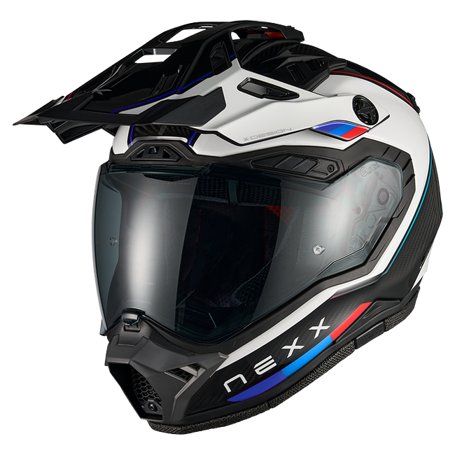 Nexx X.RALLY Raid Blue Red Adventure Helmet – front three-quarter view
