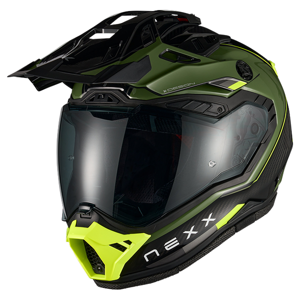Nexx X.RALLY Raid Green Neon Adventure Helmet – front three-quarter view