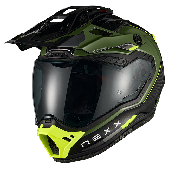 Nexx X.RALLY Raid Green Neon Adventure Helmet – front three-quarter view