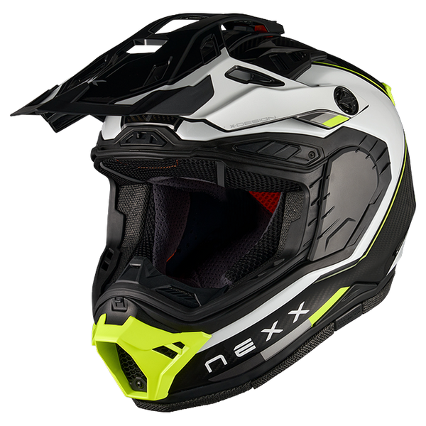 Nexx X.RALLY Raid White Neon Adventure Helmet – three-quarter view, visor removed