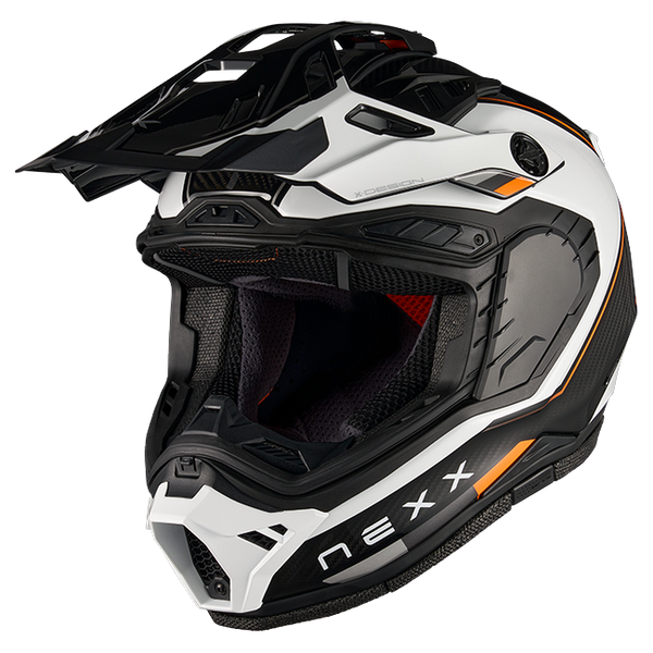 Nexx X.RALLY Raid White Orange Adventure Helmet – three-quarter view, visor removed